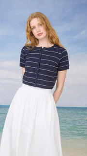 Stripe Short Slv Button Front Cardigan