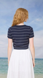 Stripe Short Slv Button Front Cardigan