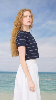 Stripe Short Slv Button Front Cardigan