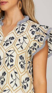 Embroidered Ruffle Shoulder Top