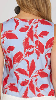 Tropical Leaf Button Back Tank Top