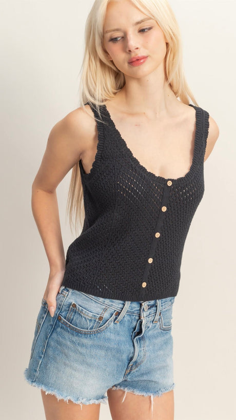 Pointelle Scallop Edge Sweater Tank Top