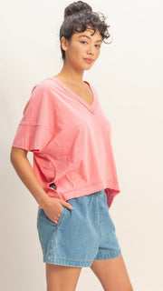 Slouch Raw Seam V-Neck Tee Shirt