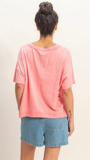 Slouch Raw Seam V-Neck Tee Shirt