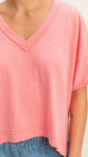 Slouch Raw Seam V-Neck Tee Shirt