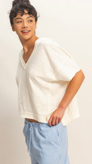Slouch Raw Seam V-Neck Tee Shirt