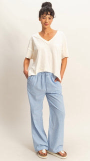 Slouch Raw Seam V-Neck Tee Shirt