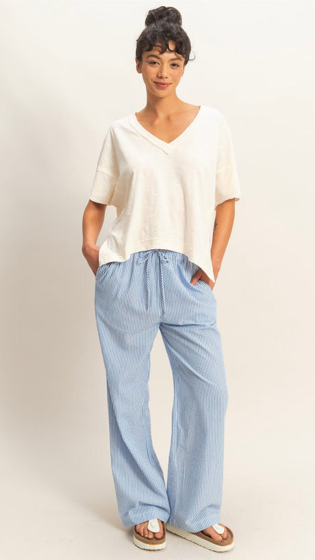 Slouch Raw Seam V-Neck Tee Shirt
