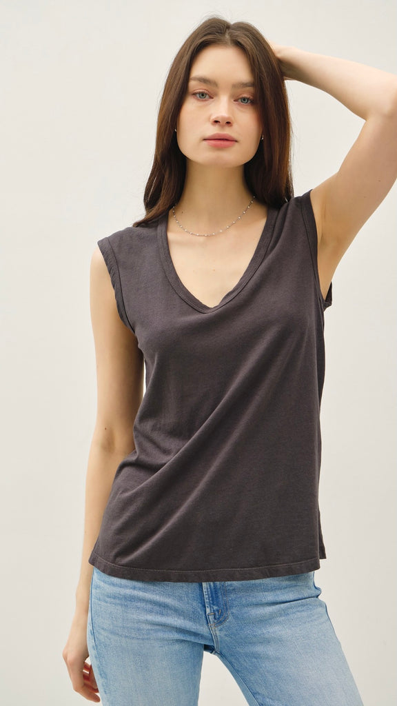 Washed Scoop Neck Sleeveless Top