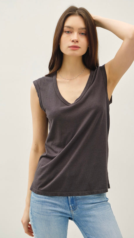 Washed Scoop Neck Sleeveless Top