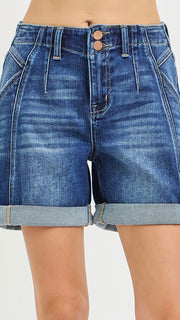 Roll Cuff Seamed Long Shorts