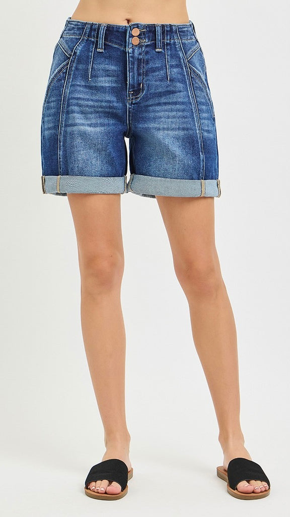 Roll Cuff Seamed Long Shorts