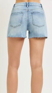 High Rise Scissor Hem Stretch Shorts