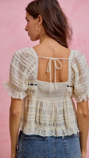 Shirred Lace Square Neck Top