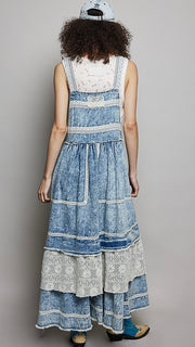 Crochet Lace Trim Denim Jumper Dress