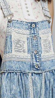 Crochet Lace Trim Denim Jumper Dress