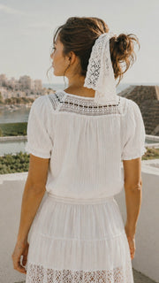 Crochet Lace+Ribbon Trim Cotton Top
