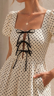 Polka Dot Tie Front Romper w/Pkts