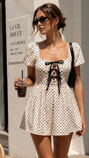 Polka Dot Tie Front Romper w/Pkts