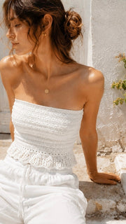 Crochet Lace Peplum Strapless Top