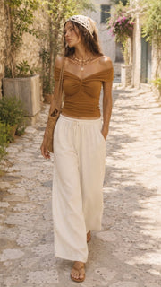 Off the Shoulder Twist Front Knit Top