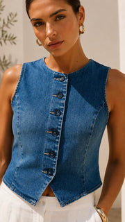 Button Front Denim Vest