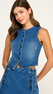 Button Front Denim Vest