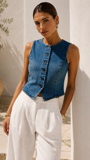 Button Front Denim Vest