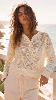 Open Weave Summer Henley Sweater