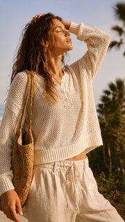 Open Weave Summer Henley Sweater
