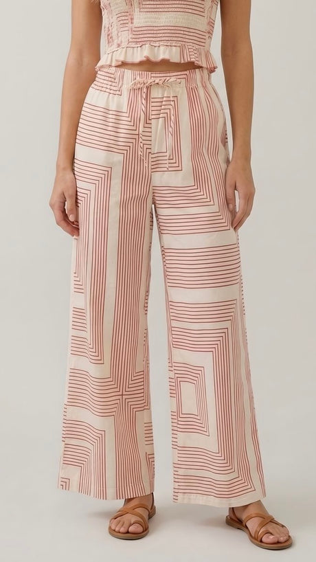 Square Lines Cotton Poplin Pants