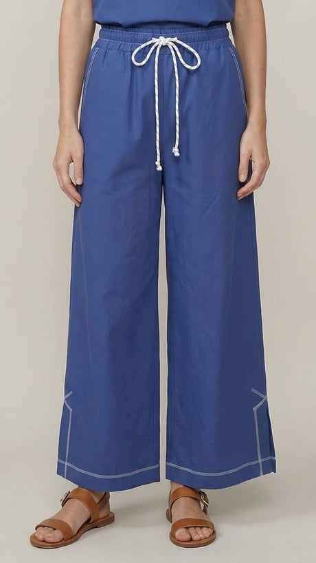 Contrast Stitch Split Hem Wide Leg Pants