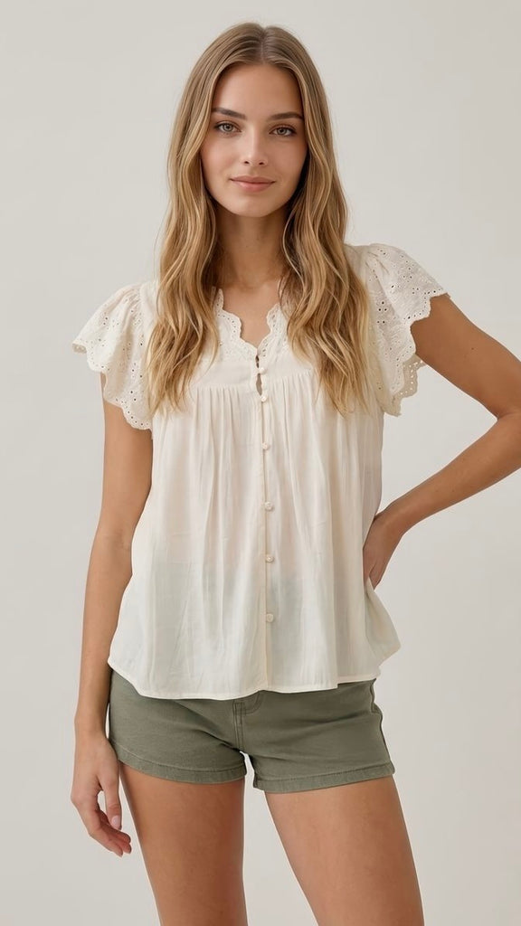 Embroidered Eyelet Trim Top