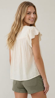 Embroidered Eyelet Trim Top
