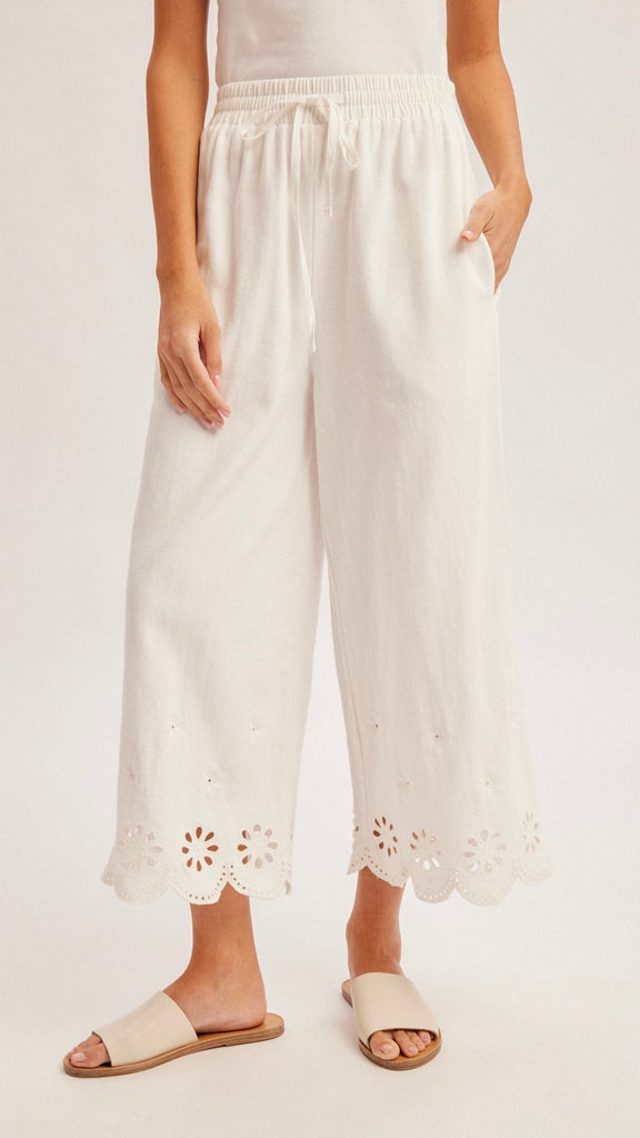 Eyelet Hem Cotton Wide Leg Pants
