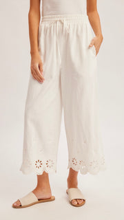 Eyelet Hem Cotton Wide Leg Pants