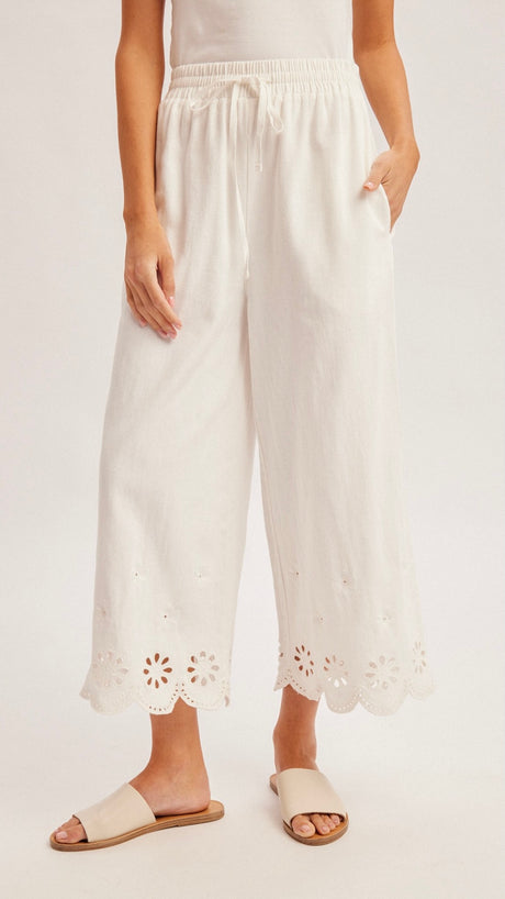 Eyelet Hem Cotton Wide Leg Pants