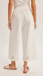 Eyelet Hem Cotton Wide Leg Pants