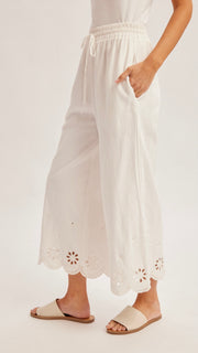 Eyelet Hem Cotton Wide Leg Pants