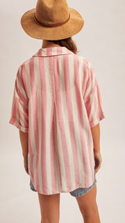 Collared V-Neck Stripe S/Slv Top