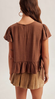Flutter Sleeve Side Tie Peplum Top