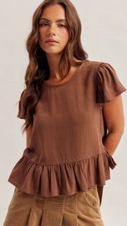 Flutter Sleeve Side Tie Peplum Top