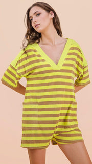 Terry Knit Stripe Patch Pkt Romper