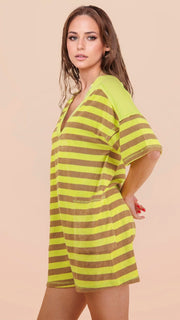 Terry Knit Stripe Patch Pkt Romper
