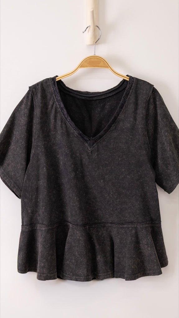 Crochet Trim V-Neck Peplum Knit Top