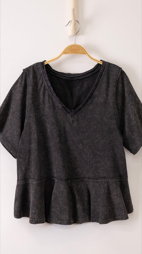 Crochet Trim V-Neck Peplum Knit Top