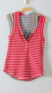 Waffle Stripe Henley Tank Top