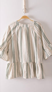 Mixed Stripe Ruffle Trim Top