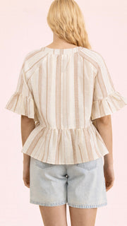 Mixed Stripe Ruffle Trim Top