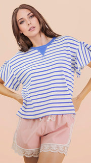 Terry Knit Stripe Flutter Slv Top